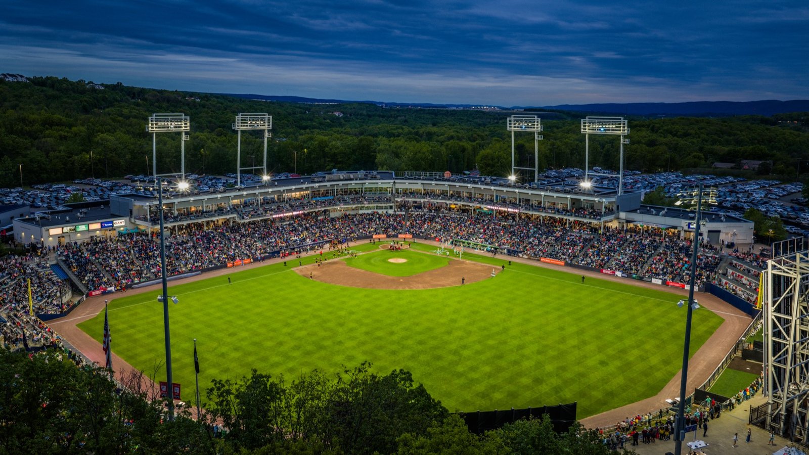 Minor league ballpark under the lights